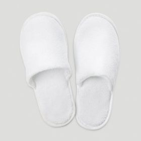White Closed Toe Adult Unisex Terry Cloth, Velour Cotton Hotel  Spa Slippers for House guest, Travel, Guests Room One Size 6 pack wholesale - RobeMart