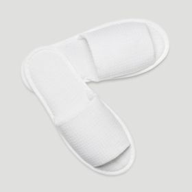 White Open Toe Adult Unisex Waffle Weave Cotton Hotel  Spa Slippers for House guest, Travel, Guests Room One Size 6 pack wholesale - by RobeMart