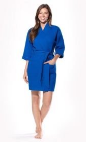 Kimono robes for Women Waffle Cotton robe, Short V-Neck For Female Sleepwear Loungewear bridal party bridesmaid wedding (Color: Royal Blue/Blue/Lapis Blue, size: large)