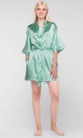 Kimono robes for Women Satin Silk lingerie robe, Short V-Neck For Female Sleepwear Loungewear bridal party bridesmaid wedding (Color: Green/Mint Green, size: XX-Large)