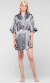 Kimono robes for Women Satin Silk lingerie robe, Short V-Neck For Female Sleepwear Loungewear bridal party bridesmaid wedding (Color: GRAY, size: XX-Large)