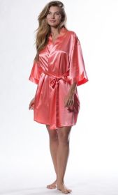 Kimono robes for Women Satin Silk lingerie robe, Short V-Neck For Female Sleepwear Loungewear bridal party bridesmaid wedding (Color: Coral/Light Coral, size: XX-Large)