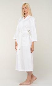 Womens Long Waffle Kimono Lightweight Turkish Cotton Robe, Hotel Spa Bathrobe for Women  - Adult - Unisex (Color: White, size: One Size)
