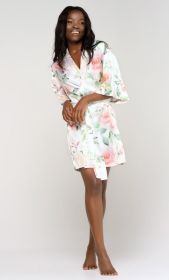 Kimono robes for Women Satin Silk lingerie robe, Short V-Neck For Female Sleepwear Loungewear bridal party bridesmaid wedding (Color: White/Carmen, size: medium)