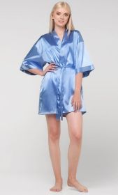 Kimono robes for Women Satin Silk lingerie robe, Short V-Neck For Female Sleepwear Loungewear bridal party bridesmaid wedding (Color: Blue/Airy Blue, size: XX-Large)