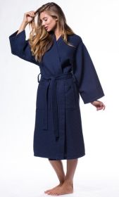 Womens Long Waffle Kimono Lightweight Cotton Robe, Hotel Spa Bathrobe for Women  - Adult - Unisex (Color: Navy Blue, size: XXL)