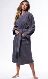 Plush Soft Warm, Robe for Women Terry Turkish Bathrobe Cotton Towel Robe, Comfy Women's Robe Long Kimono Adult for Hot Tub Shower (Color: GRAY, size: One Size)