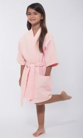 Kimono robes for Kids Waffle Cotton robe, Short V-Neck For Girls Sleepwear Loungewear Bridal Party Flower Girl Wedding (Color: Blush Pink, size: small)