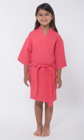 Kimono robes for Kids Waffle Cotton robe, Short V-Neck For Girls Sleepwear Loungewear Bridal Party Flower Girl Wedding (Color: Coral, size: small)