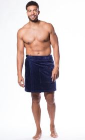 Turkish  Cotton Towel Wrap for Men for bulk Spa Bath Wraps with Elastic Velcro, Comfy Men's  Short Adult for Hot Tub Shower Sauna (Color: Navy Blue/Blue, size: One Size)