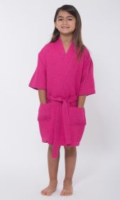 Kimono robes for Kids Waffle Cotton robe, Short V-Neck For Girls Sleepwear Loungewear Bridal Party Flower Girl Wedding (Color: Fuschia, size: small)