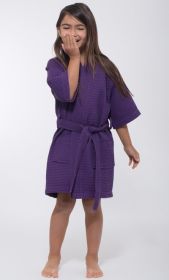 Kimono robes for Kids Waffle Cotton robe, Short V-Neck For Girls Sleepwear Loungewear Bridal Party Flower Girl Wedding (Color: Purple, size: small)