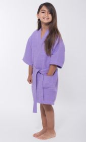 Kimono robes for Kids Waffle Cotton robe, Short V-Neck For Girls Sleepwear Loungewear Bridal Party Flower Girl Wedding (Color: Lavender, size: small)