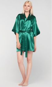 Kimono robes for Women Satin Silk lingerie robe, Short V-Neck For Female Sleepwear Loungewear bridal party bridesmaid wedding (Color: Green/Emerald Green, size: small)