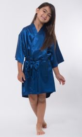 Kimono robes for Kids Satin Silk robe, Short V-Neck For Girls Sleepwear Loungewear bridal party Flower Girl Wedding (Color: Navy Blue, size: small)