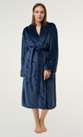 Navy Blue Super Soft Tahoe Microfleece Shawl Collar Robe | RobeMart - One Size (Color: Navy Blue, size: One Size)
