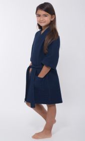 Kimono robes for Kids Waffle Cotton robe, Short V-Neck For Girls Sleepwear Loungewear Bridal Party Flower Girl Wedding (Color: Navy Blue, size: small)