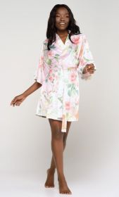 Kimono robes for Women Satin Silk lingerie robe, Short V-Neck For Female Sleepwear Loungewear bridal party bridesmaid wedding (Color: Pink/Carmen, size: small)