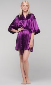 Kimono robes for Women Satin Silk lingerie robe, Short V-Neck For Female Sleepwear Loungewear bridal party bridesmaid wedding (Color: Purple, size: small)