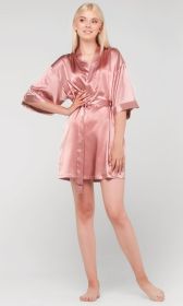 Kimono robes for Women Satin Silk lingerie robe, Short V-Neck For Female Sleepwear Loungewear bridal party bridesmaid wedding (Color: Rose Pink, size: small)