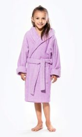 Plush Soft Warm Robe for Kids Terry Turkish Bathrobe Cotton Towel Robe Comfy Boy Girl Robe Swimming Long Hooded Children for Hot Tub Shower (Color: Lavender, size: small)