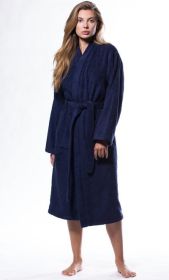 Plush Soft Warm, Robe for Women Terry Turkish Bathrobe Cotton Towel Robe, Comfy Women's Robe Long Kimono Adult for Hot Tub Shower (Color: Navy Blue, size: S/M)