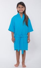 Kimono robes for Kids Waffle Cotton robe, Short V-Neck For Girls Sleepwear Loungewear Bridal Party Flower Girl Wedding (Color: Turquoise, size: small)
