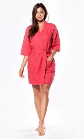 Kimono robes for Women Waffle Cotton robe, Short V-Neck For Female Sleepwear Loungewear bridal party bridesmaid wedding (Color: Coral, size: Small / Medium)