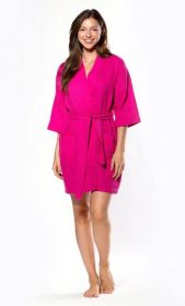 Kimono robes for Women Waffle Cotton robe, Short V-Neck For Female Sleepwear Loungewear bridal party bridesmaid wedding (Color: Fuchsia, size: Small / Medium)