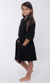 Kimono robes for Kids Waffle Cotton robe, Short V-Neck For Girls Sleepwear Loungewear Bridal Party Flower Girl Wedding (Color: black, size: small)