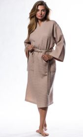 Womens Long Waffle Kimono Lightweight Cotton Robe, Hotel Spa Bathrobe for Women  - Adult - Unisex (Color: Taupe, size: Small / Medium)
