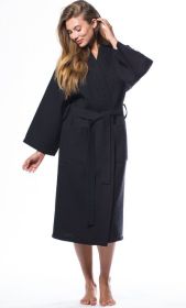 Womens Long Waffle Kimono Lightweight Cotton Robe, Hotel Spa Bathrobe for Women  - Adult - Unisex (Color: black, size: Small / Medium)