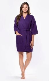 Kimono robes for Women Waffle Cotton robe, Short V-Neck For Female Sleepwear Loungewear bridal party bridesmaid wedding (Color: Purple, size: Small / Medium)