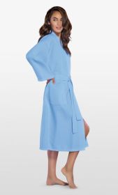 Womens Long Waffle Kimono Lightweight Cotton Robe, Hotel Spa Bathrobe for Women  - Adult - Unisex (Color: Blue, size: Small / Medium)