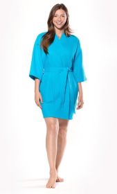 Kimono robes for Women Waffle Cotton robe, Short V-Neck For Female Sleepwear Loungewear bridal party bridesmaid wedding (Color: Turquoise, size: large)