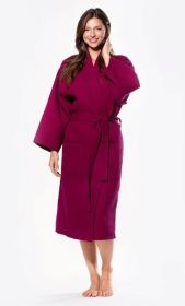 Womens Long Waffle Kimono Lightweight Cotton Robe, Hotel Spa Bathrobe for Women  - Adult - Unisex (Color: Wine Red, size: Small / Medium)
