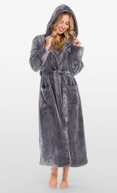 Plush Soft Warm, Robe for Women Fleece Bathrobe for Women, Comfy Women's Robe Long - Shawl - Adult Sleepwear Loungewear (Color: GRAY, size: XXL)