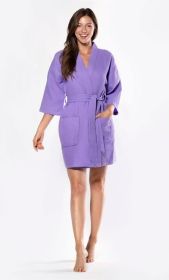 Kimono robes for Women Waffle Cotton robe, Short V-Neck For Female Sleepwear Loungewear bridal party bridesmaid wedding (Color: Lavender, size: XXL)