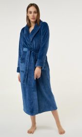 Plush Soft Warm, Robe for Women Fleece Bathrobe for Women, Comfy Women's Robe Long - Shawl - Adult Sleepwear Loungewear (Color: Navy Blue, size: X-Large)