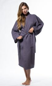 Womens Long Waffle Kimono Lightweight Cotton Robe, Hotel Spa Bathrobe for Women  - Adult - Unisex (Color: Charcoal Gray, size: XXL)