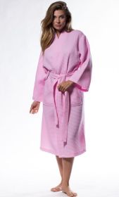 Womens Long Waffle Kimono Lightweight Cotton Robe, Hotel Spa Bathrobe for Women  - Adult - Unisex (Color: Pink, size: XXL)