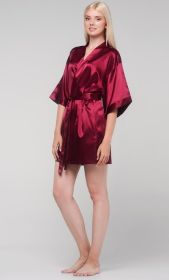 Kimono robes for Women Satin Silk lingerie robe, Short V-Neck For Female Sleepwear Loungewear bridal party bridesmaid wedding (Color: Red/Wine Red, size: large)